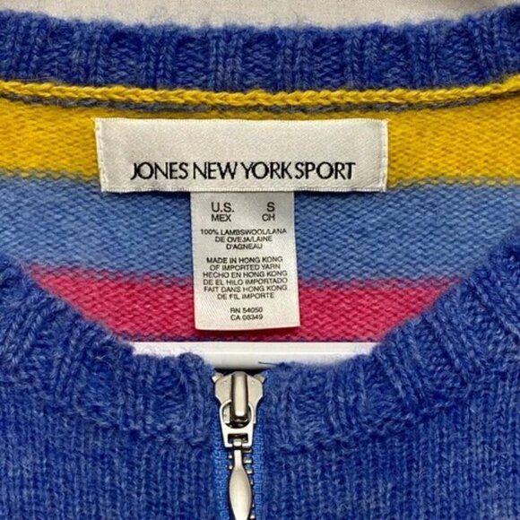 Jones New York Sport Full Zip Cardigan Women's Small Colorful Stripes Wool EUC - Picture 10 of 11
